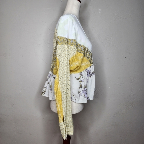 Free People Aloha‎ State Of Mind Patchwork Peplum Blouse Size Small - Picture 4 of 10
